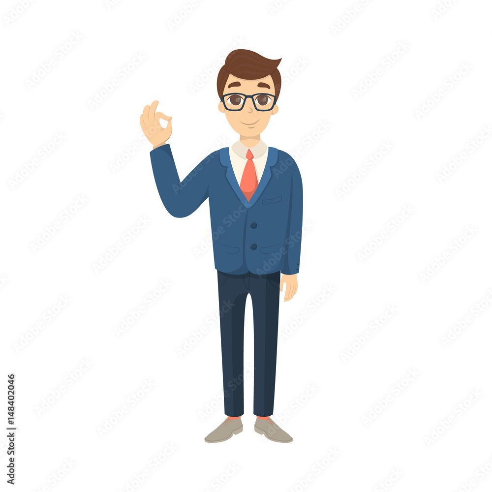Isolated businesman with ok gesture on white background.