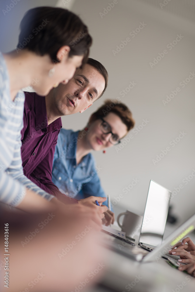 Group of young people meeting in startup office Group of young people meeting in startup office