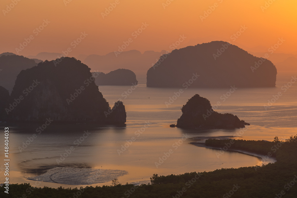 beautiful Sunrise at Samet Nang She View Point at Phang Nga province in Thailand
