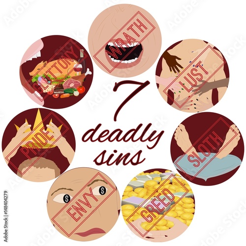 Seven Deadly Sins. Vector illustration. Fototapet