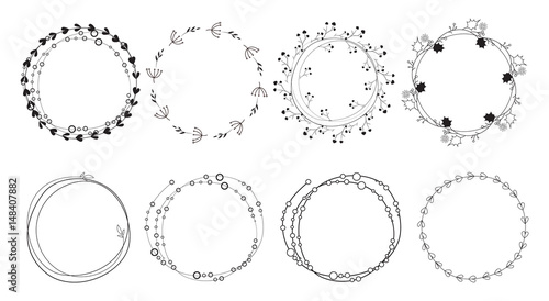 Vintage floral frames. Elements for decoration on white background. Round frames.