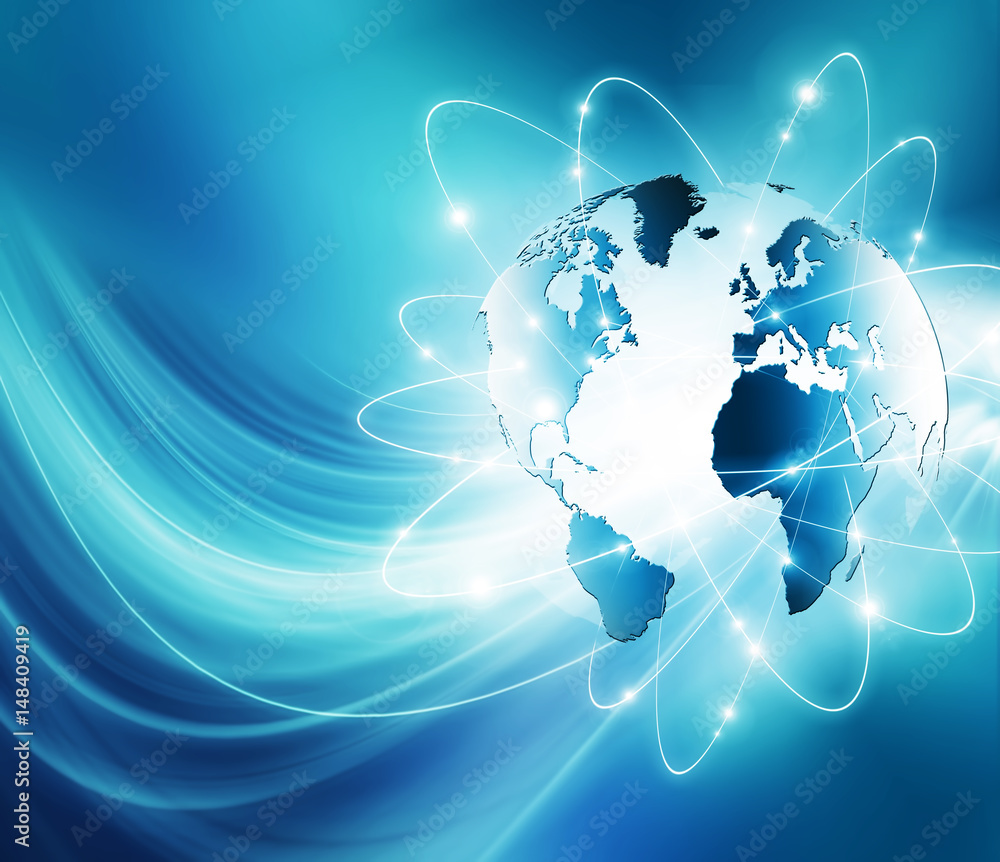 Obraz premium Best Internet Concept of global business. Globe, glowing lines on technological background. Wi-Fi, rays, symbols Internet, 3D illustration