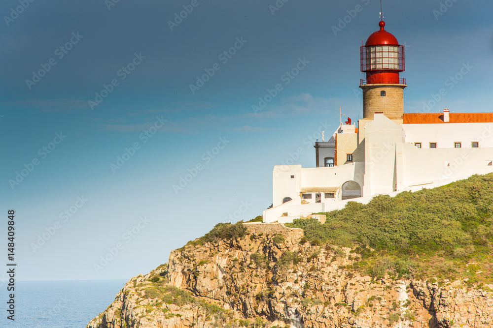 Lighthouse at Cabo de Sao Vicente, Algarve, Portugal.