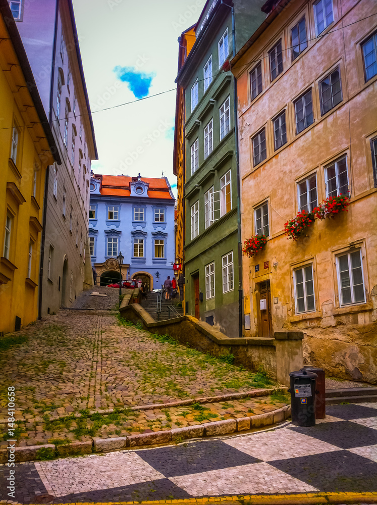 Multi Colored street and houses in Prague