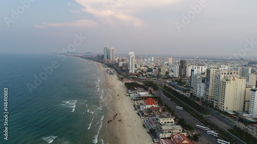 Beaches in the city of Danang in cloudy weather.