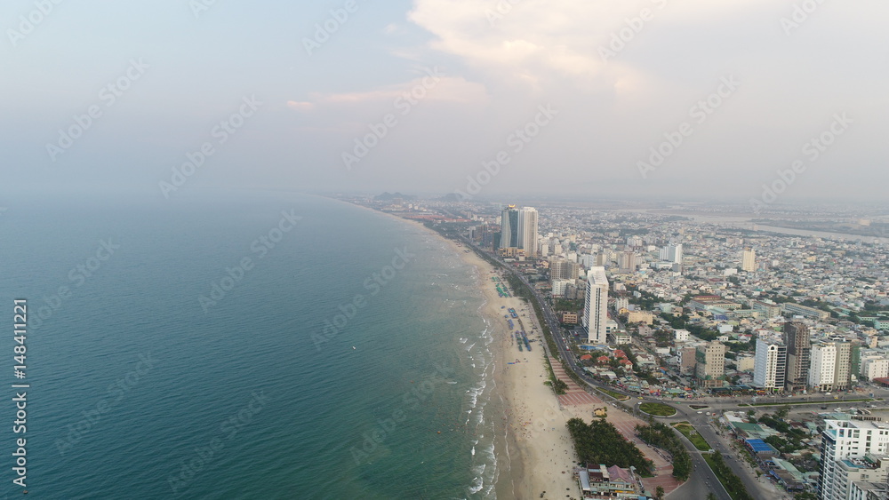 Beaches in the city of Danang in cloudy weather.