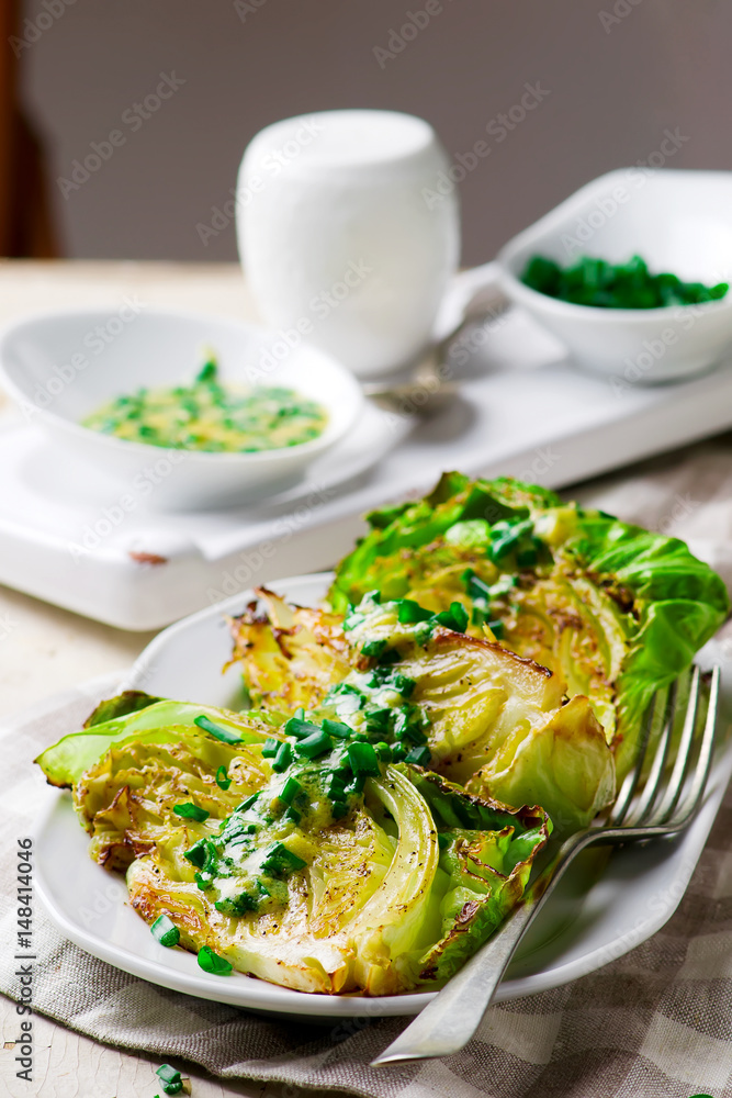 Baked cabbage with onion mustard sauce Baked cabbage with onion mustard sauce