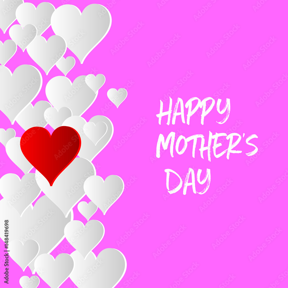 Happy Mother's Day with hearts on pink background
Happy Mother's Day with hearts on pink background