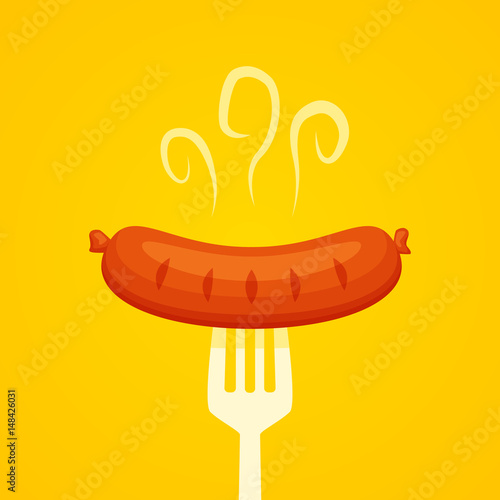 Sausage on fork vector illustration