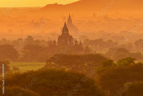 The plain of Bagan on during sunrise, Mandalay, Myanmar