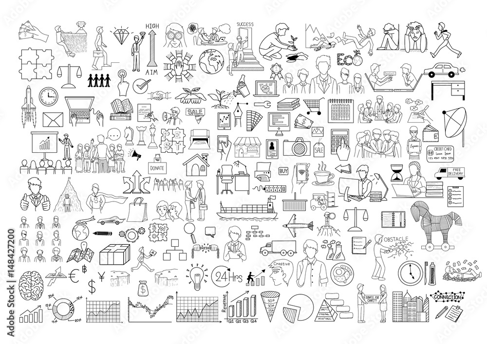 doodle icons set with editable stroke width