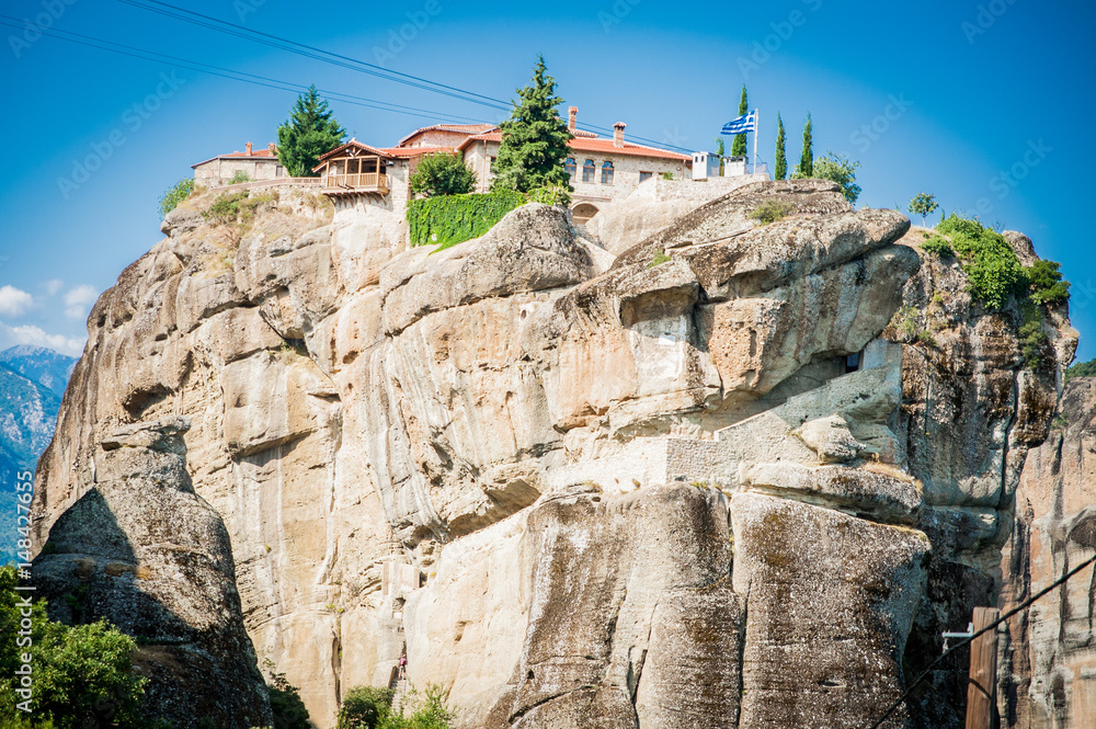 GREECE, METEORA, spectacular rock formations and Greek Orthodox monastery