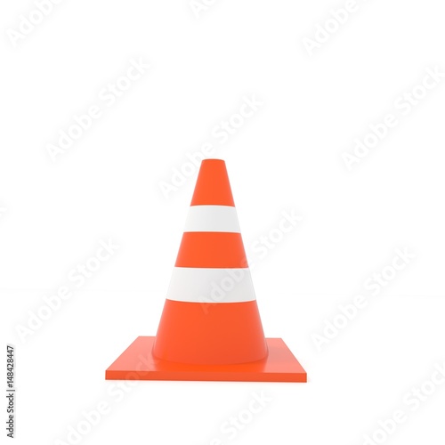 traffic cone with white and orange stripes on isolated white in 3D rendering