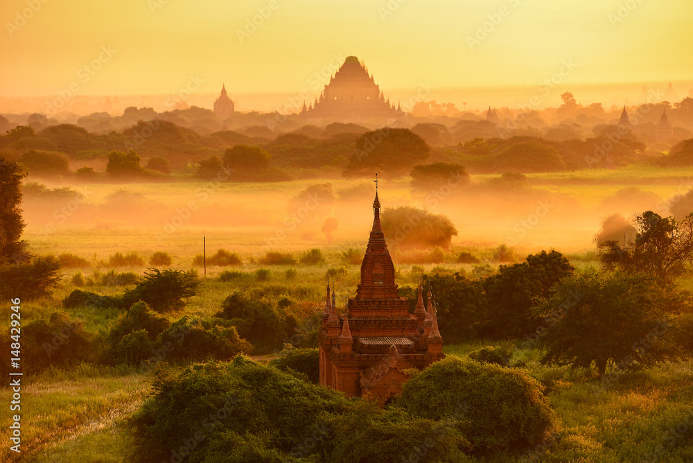 The plain of Bagan on during sunrise, Mandalay, Myanmar