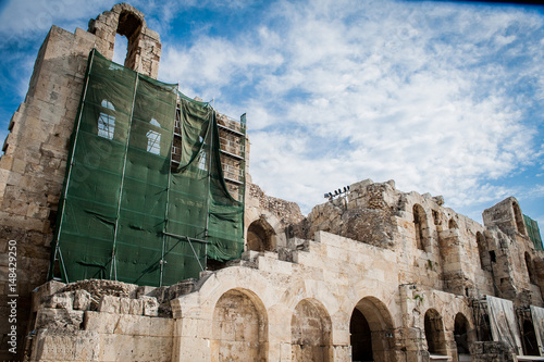 Greece, The Acropolis of Athens, ancient citadel located on an extremely rocky outcrop above the city of Athens. Dionysus theatre