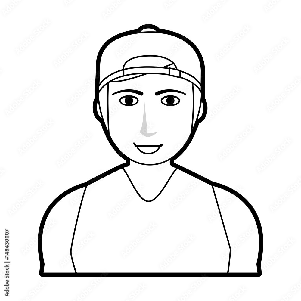 black silhouette cartoon half body guy with atlethic body and sport clothing vector illustration