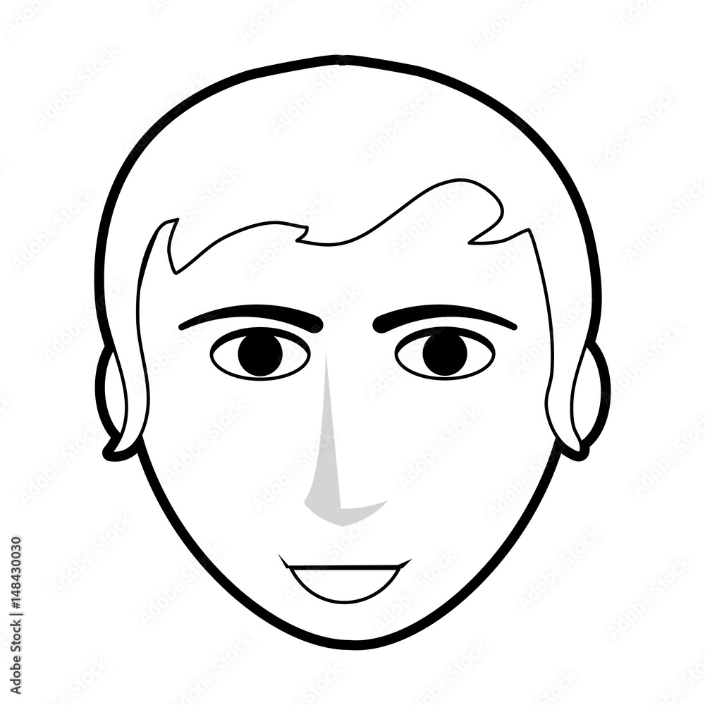 black silhouette cartoon front face guy with hairstyle smile vector illustration black silhouette cartoon front face guy with hairstyle smile vector illustration