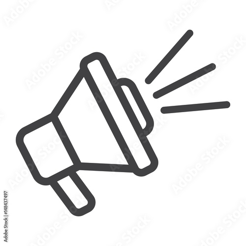 Loudspeaker line icon, megaphone and website