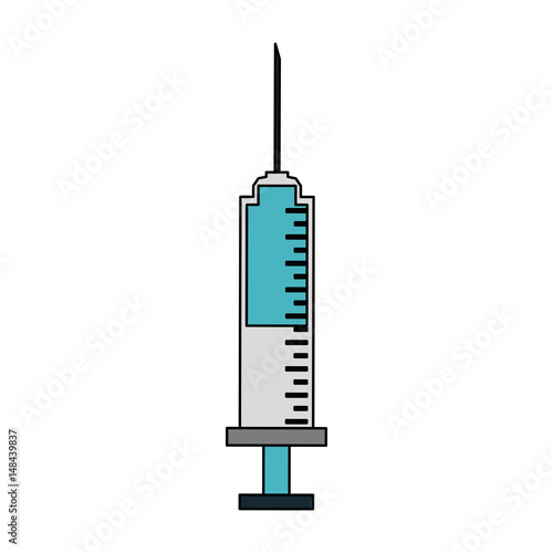 color image cartoon needle syringe with liquid and inchs vector illustration