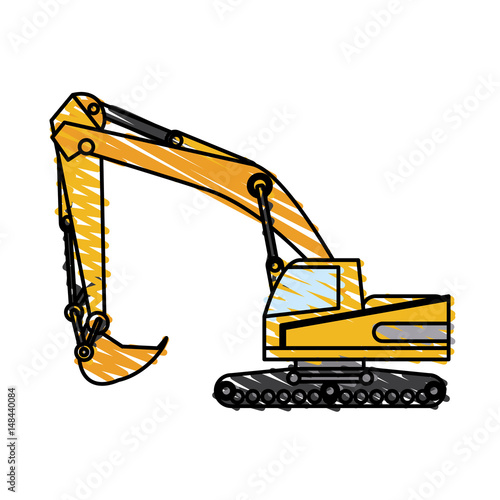 color crayon stripe construction heavy machine excavator vector illustration