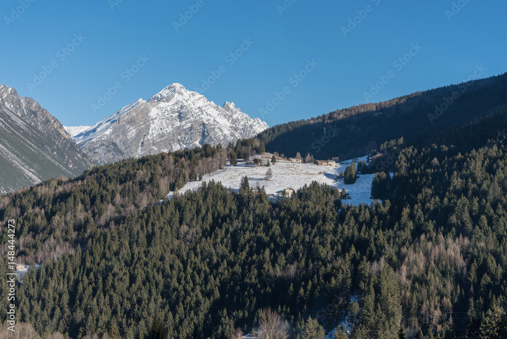 Winter views of Valtellina in the area of Valdidentro near Bormio, Italy