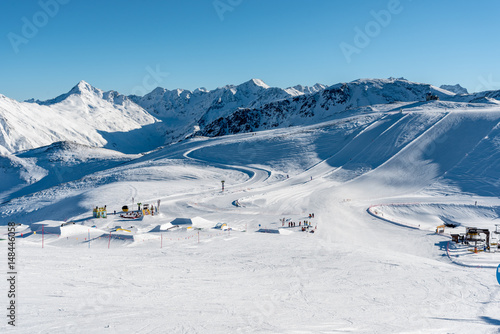 Stunning view of the peaks of Livigno on Carosello 3000 in Livigno, Italy