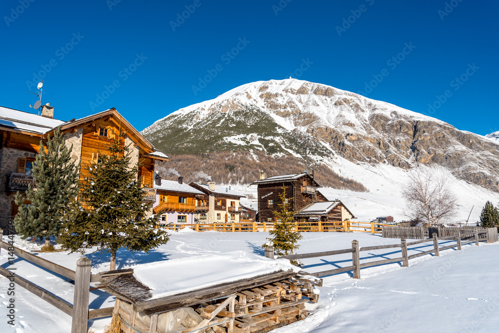 Typical wooden houses in Livigno, Italy