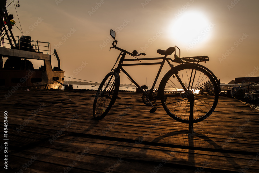 Old bicycle parking silhouette sunset Old bicycle parking silhouette sunset
