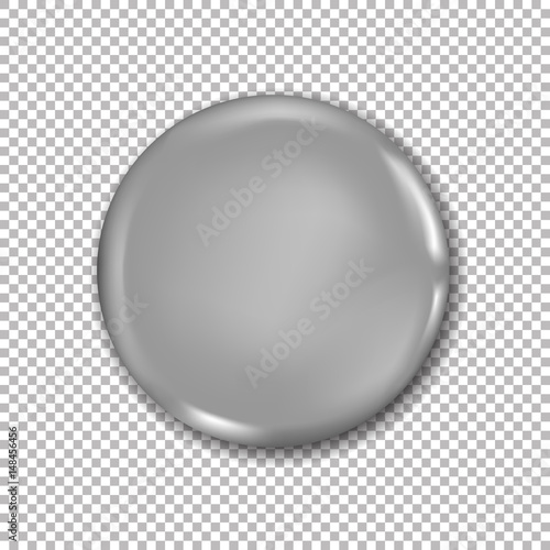 Vector blank button design. Glossy realistic empty circle icon with shadow on transparent background