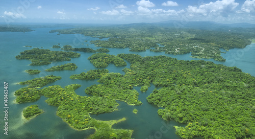 Aerial view of Panama Canal on the Atlantic side