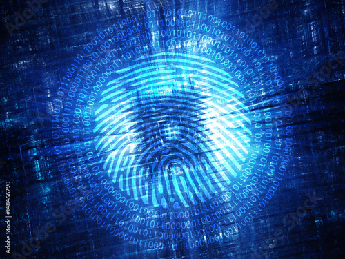 Blue glowing hardware with digital fingerprint