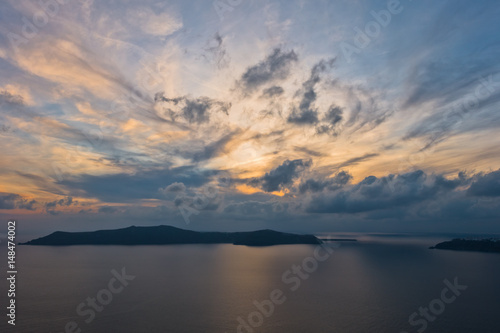 Cloudscape over Santorini island at sunset, Greece