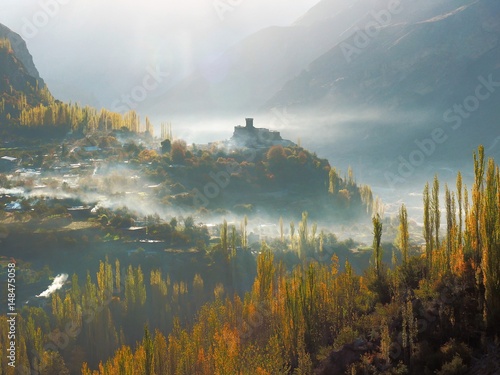 Close Up Of Altit Fort With Surrounding Mist In Hunza Valley In Autumn Season, Karimabad, Gilgit–Baltistan Region Of Pakistan photo