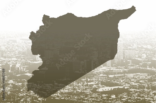 Sfondo damasco con mappa Siria in colore seppia © franco