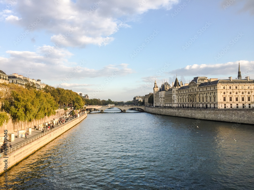 View of the Seine river, from a bridge, Paris, France View of the Seine river, from a bridge, Paris, France