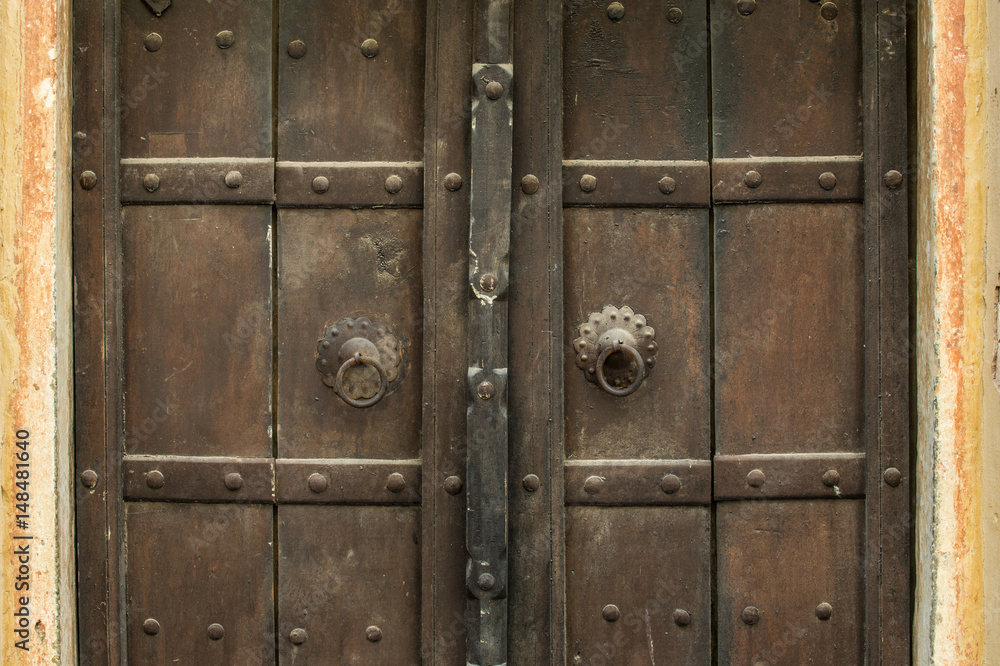 Wooden doors medieval design, wood door background concept