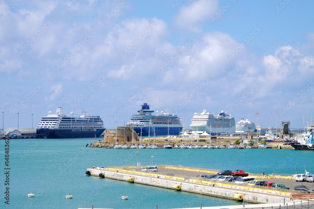 Large cruise ships in the port.