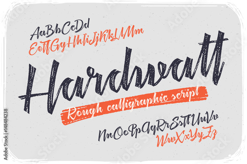 Rough version of calligraphic handwritten font named "Hardwatt" with connected letters.