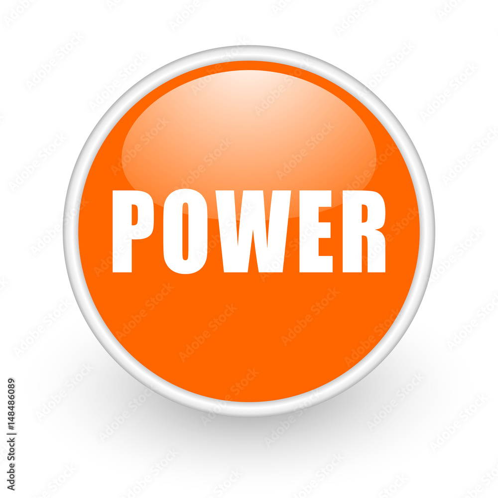 Power modern design glossy orange web icon on white background. Power modern design glossy orange web icon on white background.