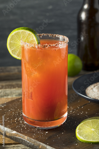 Homemade Michelada with Beer and Tomato Juice