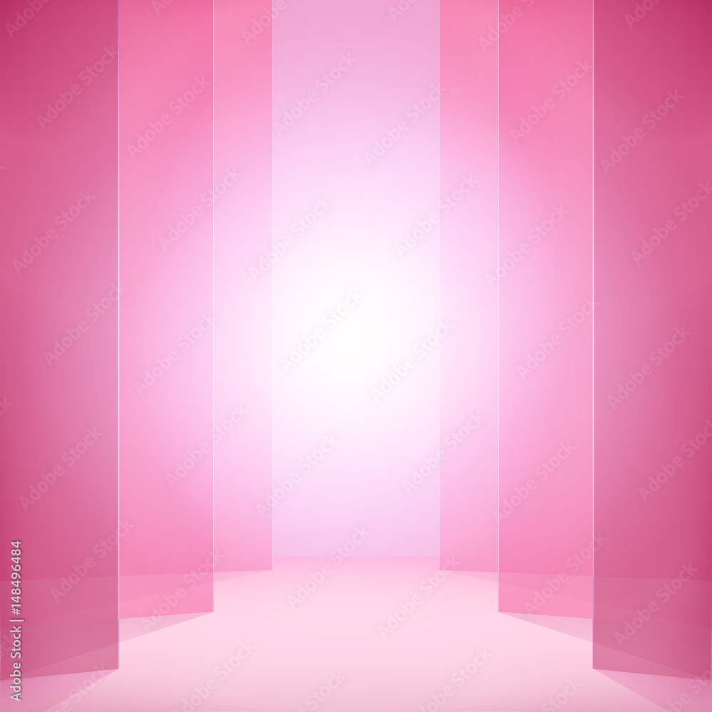 Pink vector Abstract background. Glass transparent partitions with light effect elegant backdrop for make-up product, cosmetics, luxury jewelry. Pink vector Abstract background. Glass transparent partitions with light effect elegant backdrop for make-up product, cosmetics, luxury jewelry.