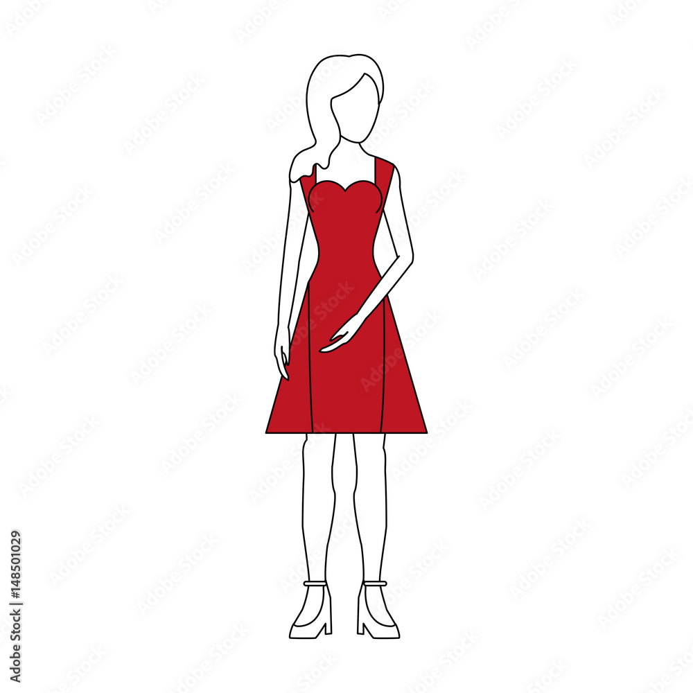 color silhouette image faceless woman with red dress clothing vector illustration color silhouette image faceless woman with red dress clothing vector illustration