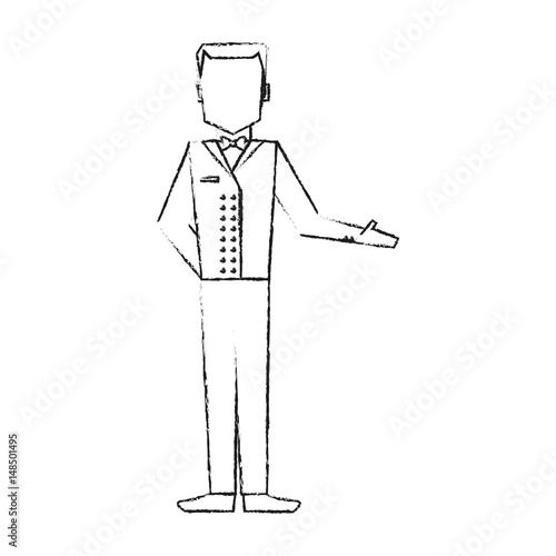 blurred silhouette full body faceless bellboy with uniform vector illustration