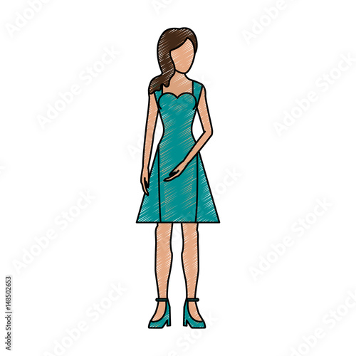 color pencil silhouette faceless woman with dress clothing vector illustration