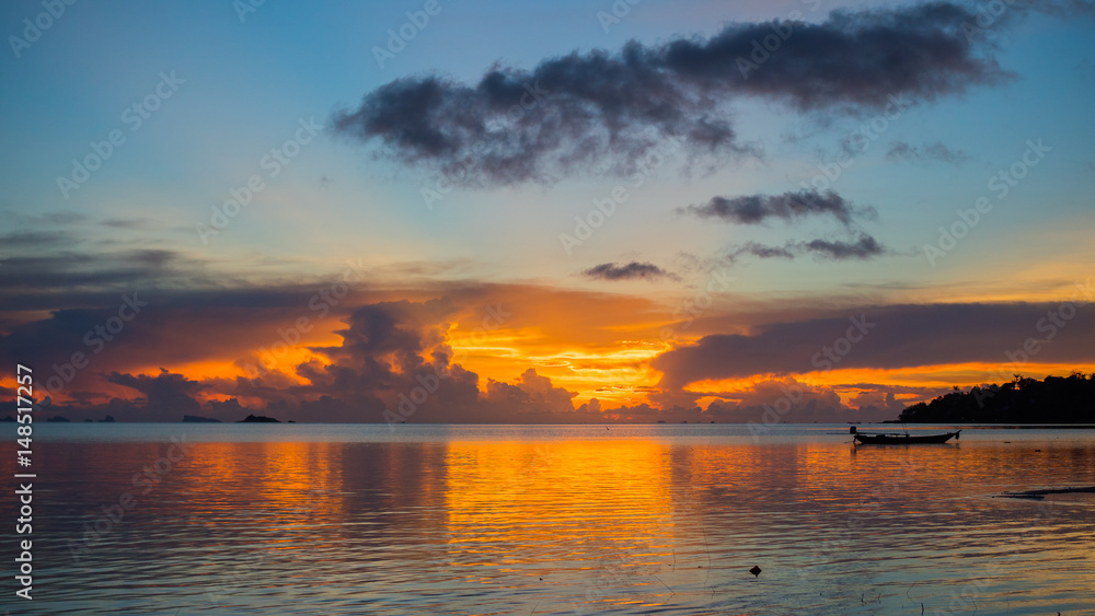 panorama of beautiful sunset by the sea