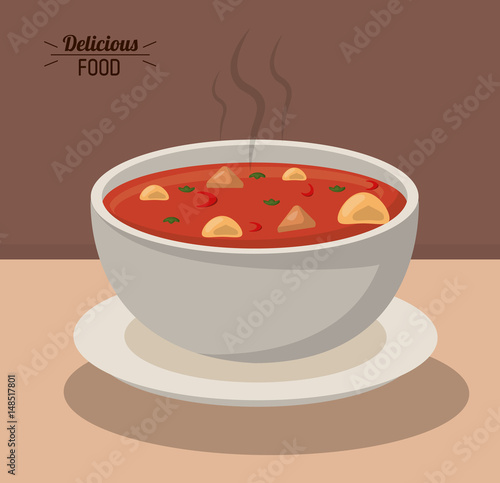 delicious food bowl soup hot nutrition vegetable vector illustration