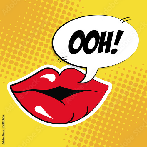 sexy female lips bubble speech pop art vector illustration