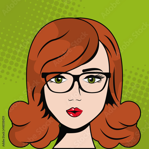 woman with glasses sexy pop art comic vector illustration