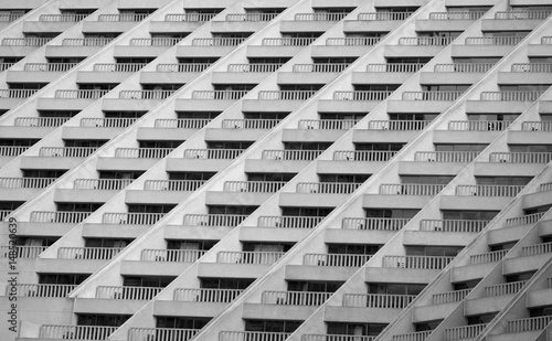 Balconies of a concrete building in monochrome
