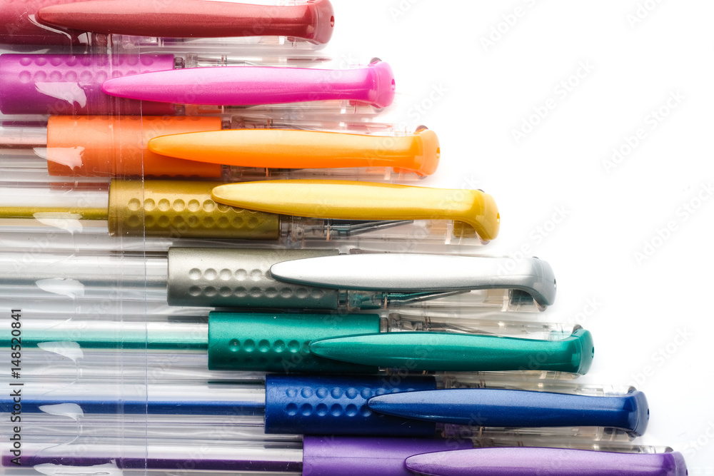 Fototapeta premium Colorful gel pen on white background